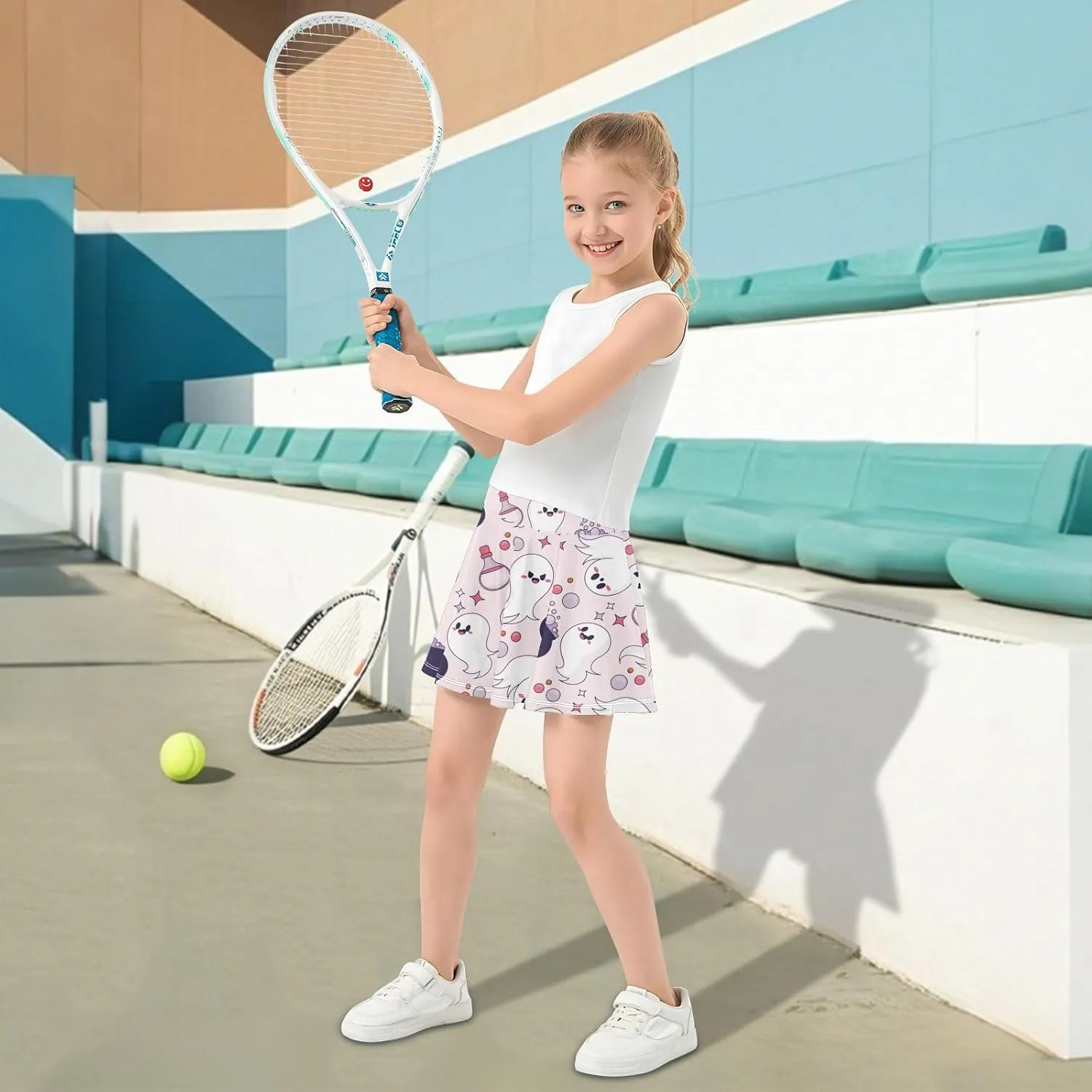 Girls Skorts Active Athletic Skirts with Inner Built-in Shorts for Golf Tennis 3-12T Geometric Stars Hot Pink