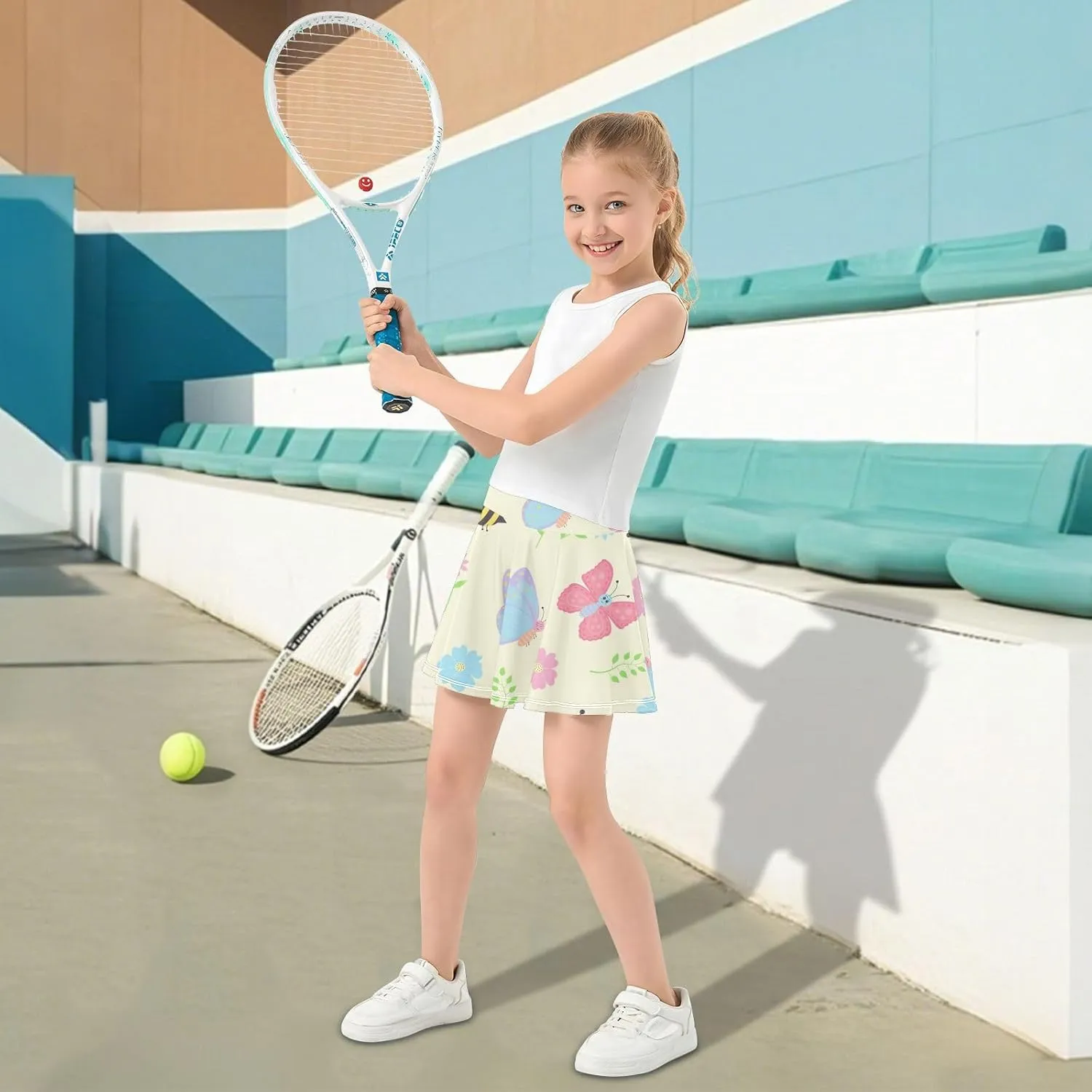 Girls Skorts Active Athletic Skirts with Inner Built-in Shorts for Golf Tennis 3-12T Geometric Stars Hot Pink