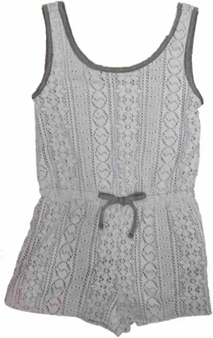 Girls White Gray Sleeveless Lace Overlay Romper Large (14)