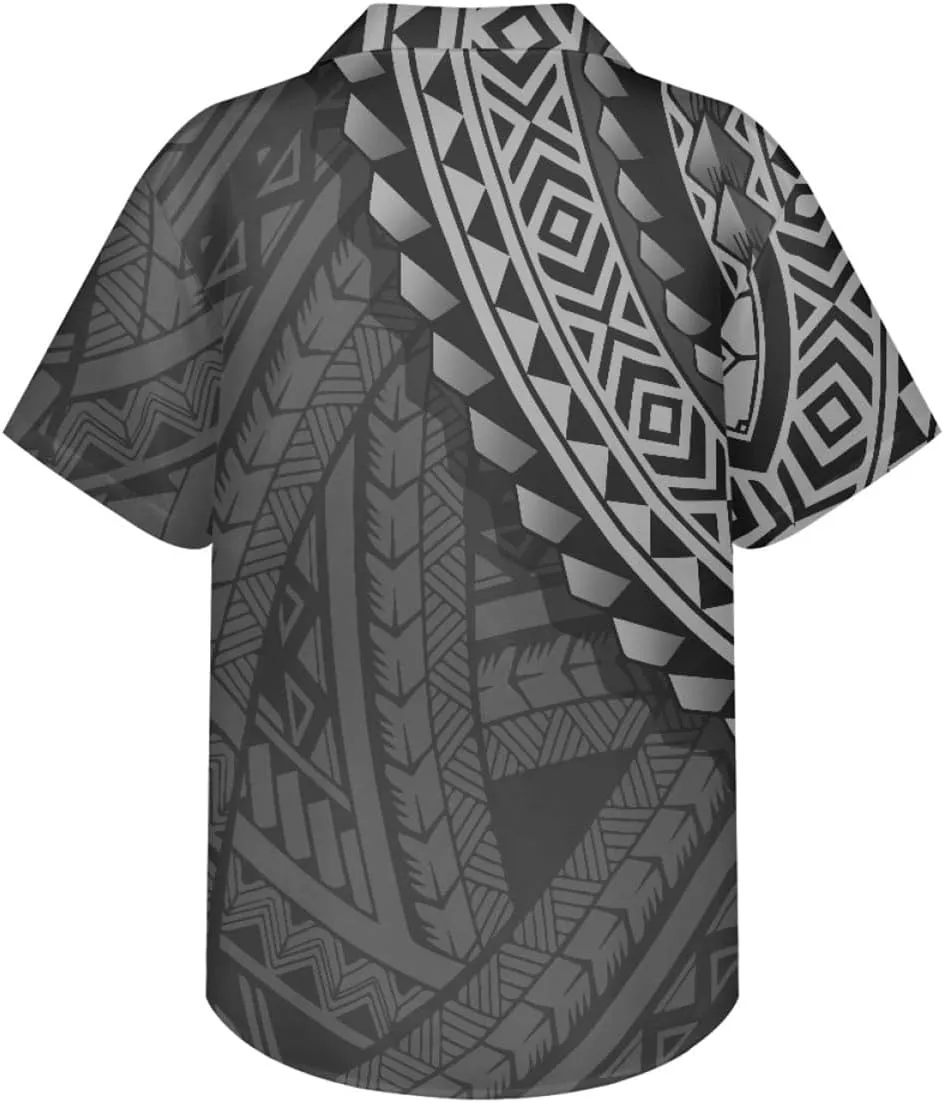 GLUDEAR Men's Summer Polynesian Geometric Button Down Short Sleeve Hawaiian Shirt