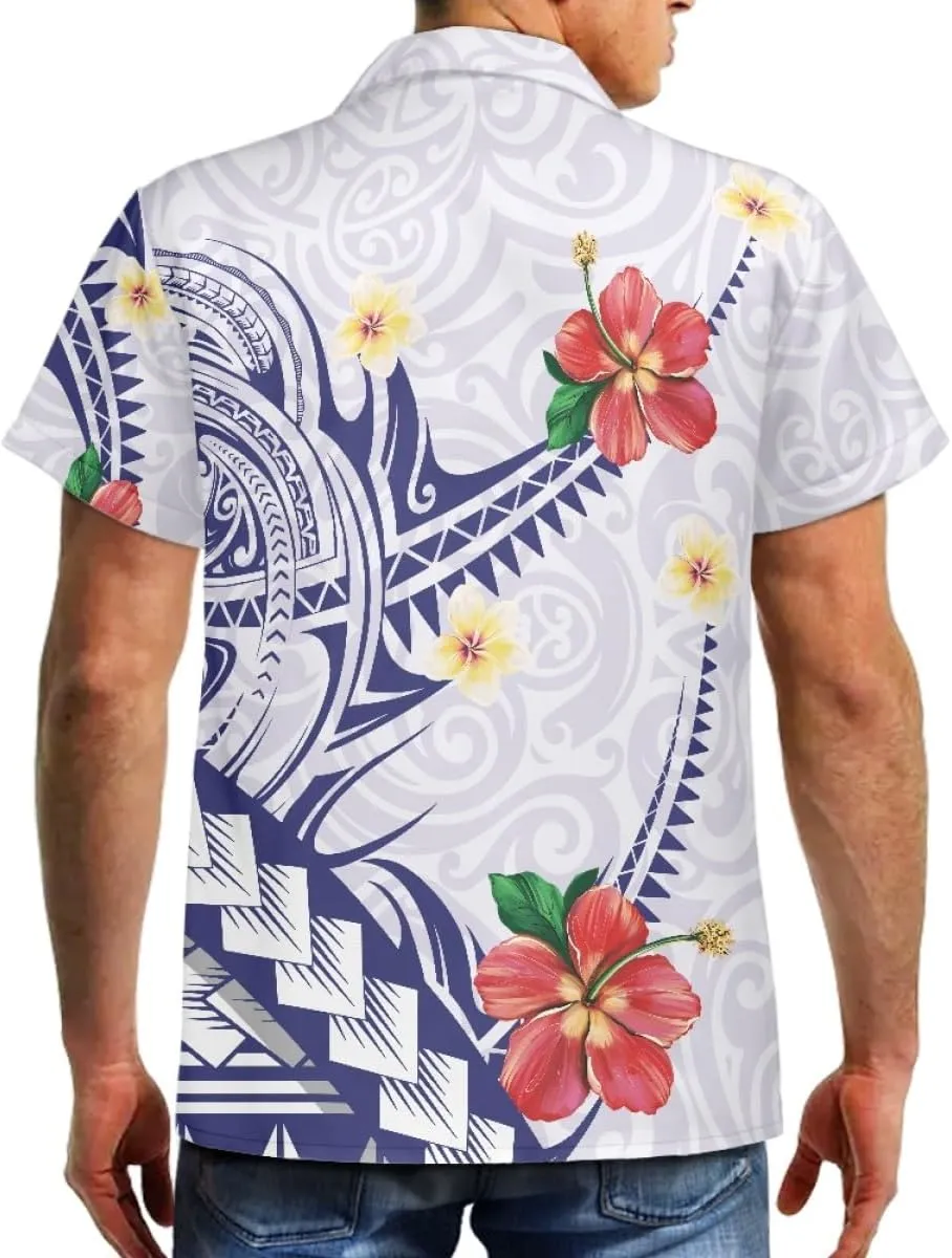 GLUDEAR Men's Summer Polynesian Geometric Button Down Short Sleeve Hawaiian Shirt