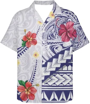 GLUDEAR Men's Summer Polynesian Geometric Button Down Short Sleeve Hawaiian Shirt