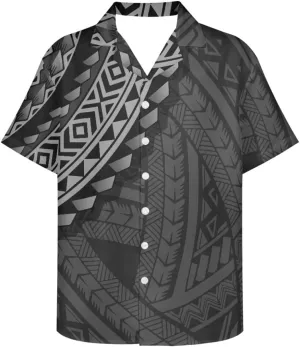 GLUDEAR Men's Summer Polynesian Geometric Button Down Short Sleeve Hawaiian Shirt
