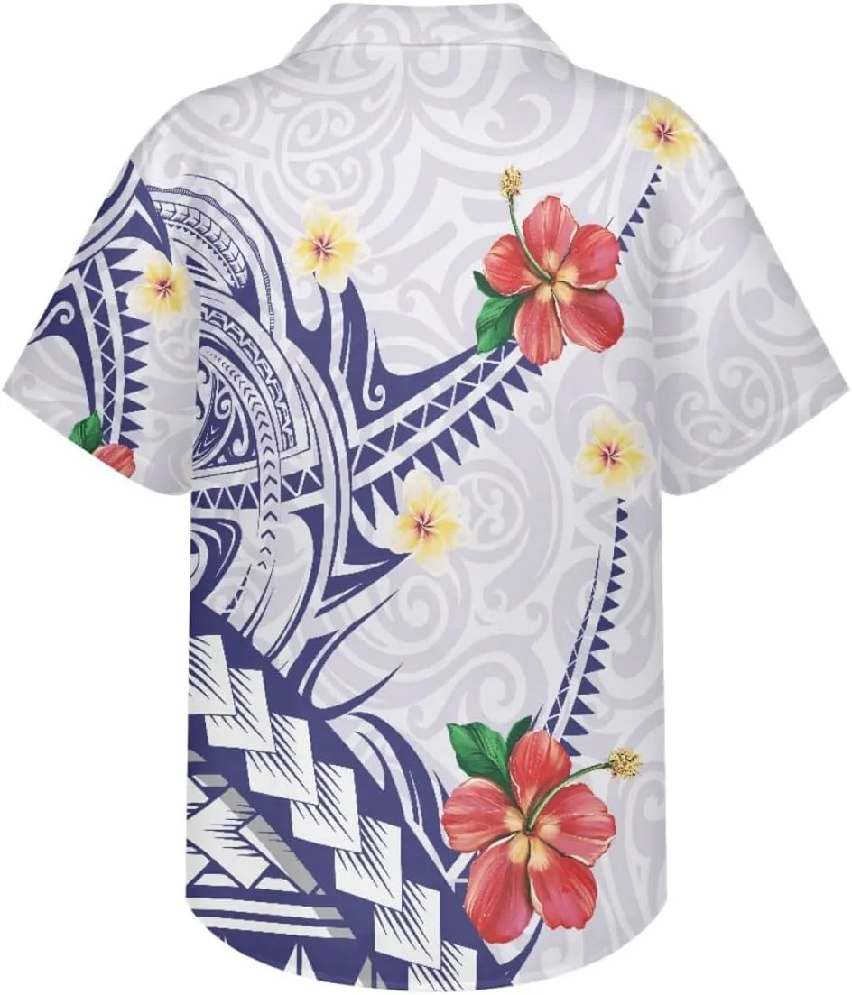 GLUDEAR Men's Summer Polynesian Geometric Button Down Short Sleeve Hawaiian Shirt