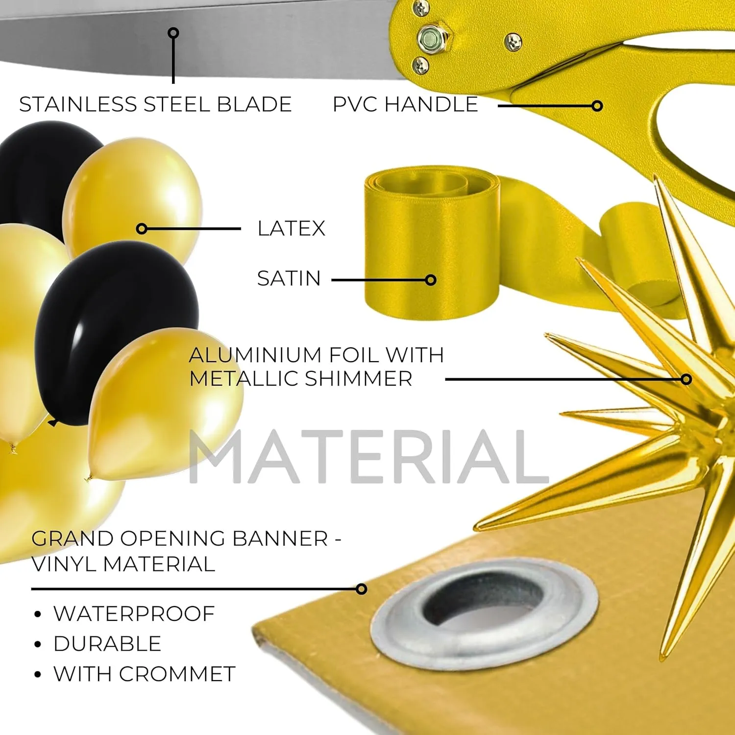 Gold Ribbon Cutting Ceremony Kit - 25 Inch Scissors for Grand Opening Gold Satin Ribbon Grand Opening Banner Star Balloons and for Inaugurations Special Ceremonies Events