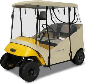 Golf Cart Enclosure 2 Passenger for Ezgo TXT RXV, 4-Sided Clear Window 600D Rain Cover All Weather Windproof Waterproof(Beige)