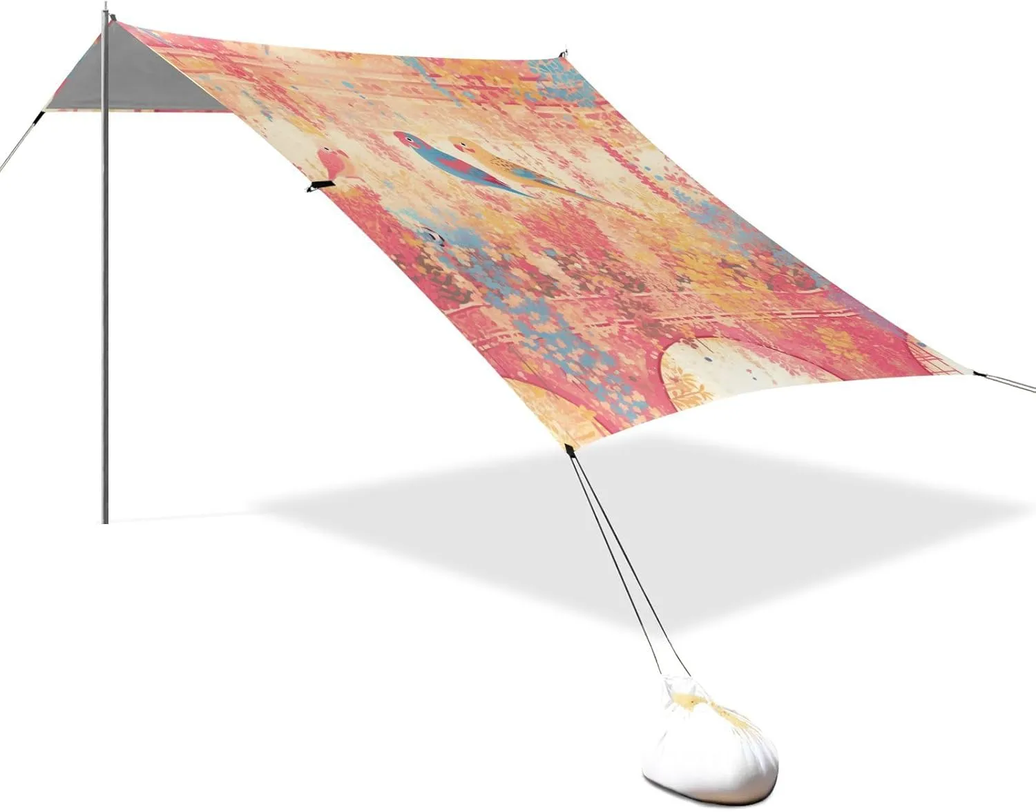 Gradient Pink and Gold Birds Stable Beach Tent UPF50 Water-Resistant Shade Sun Shelter with Carrying Bag for Backyard, Grassland, Park