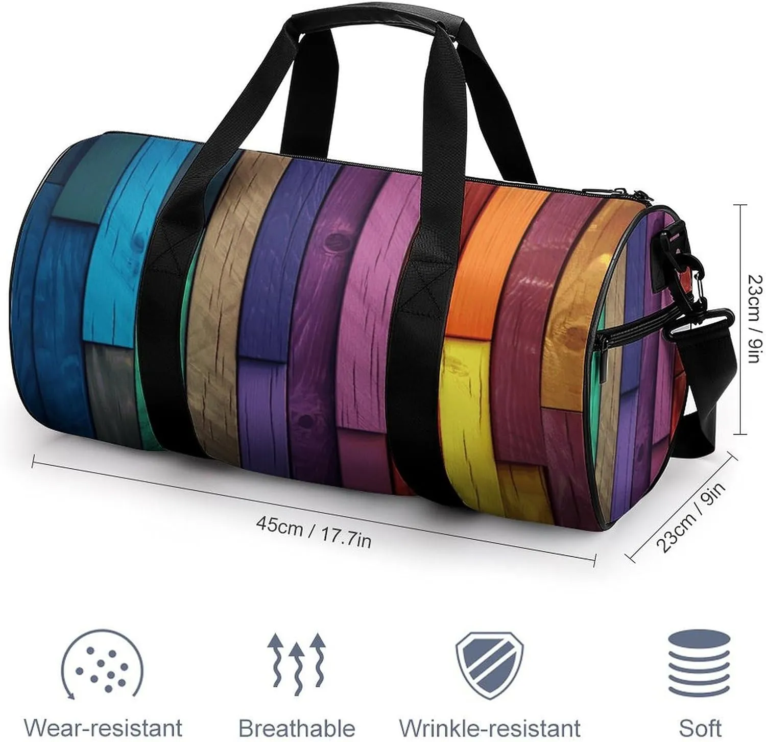 Gym Bag Colored Wood Duffel Bag for Men Women Overnight Bag with Shoe Compartment Workout Bags