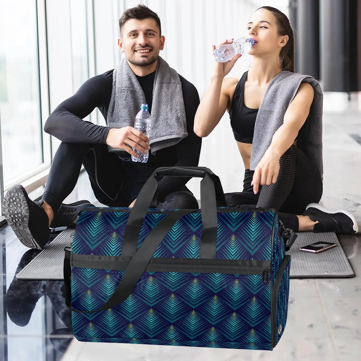 Gym Bag for Women Men Geometric Abstract Colorful Travel Duffle Bag with Shoe Compartment Waterproof Sports Tote Bags Large Overnight Weekender Bags for Travel Swimming Gym Yoga Dance