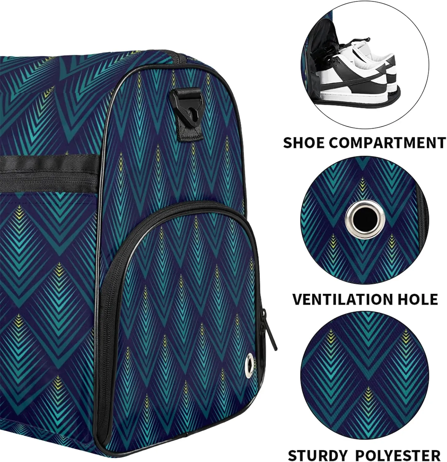 Gym Bag for Women Men Geometric Abstract Colorful Travel Duffle Bag with Shoe Compartment Waterproof Sports Tote Bags Large Overnight Weekender Bags for Travel Swimming Gym Yoga Dance