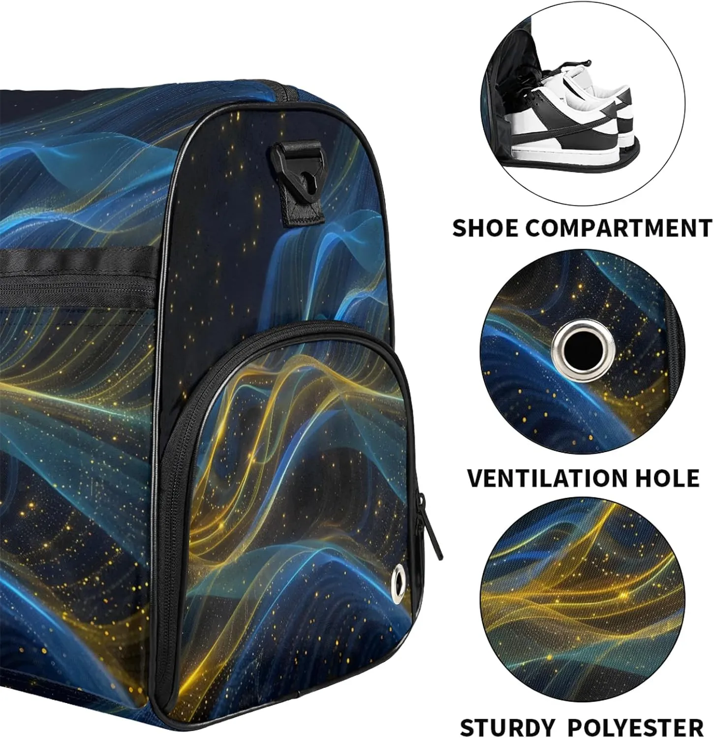 Gym Bag for Women Men Universe Geometric Galaxy Travel Duffle Bag with Shoe Compartment Waterproof Sports Tote Bags Large Overnight Weekender Bags for Travel Swimming Gym Yoga Dance