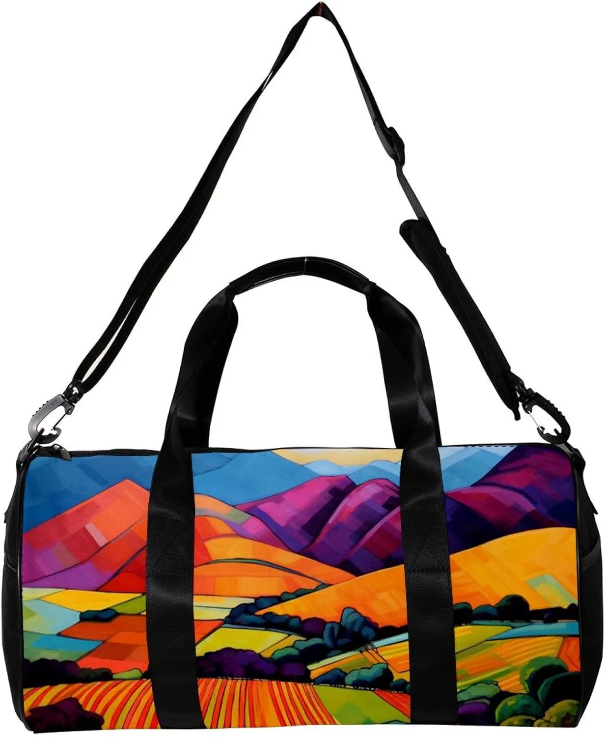 Gym Bags for Women,Duffle Bag for Travel,Colored Trees Field Mountains,Gym Bag for Men