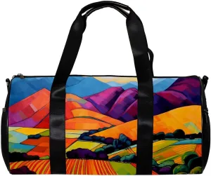Gym Bags for Women,Duffle Bag for Travel,Colored Trees Field Mountains,Gym Bag for Men