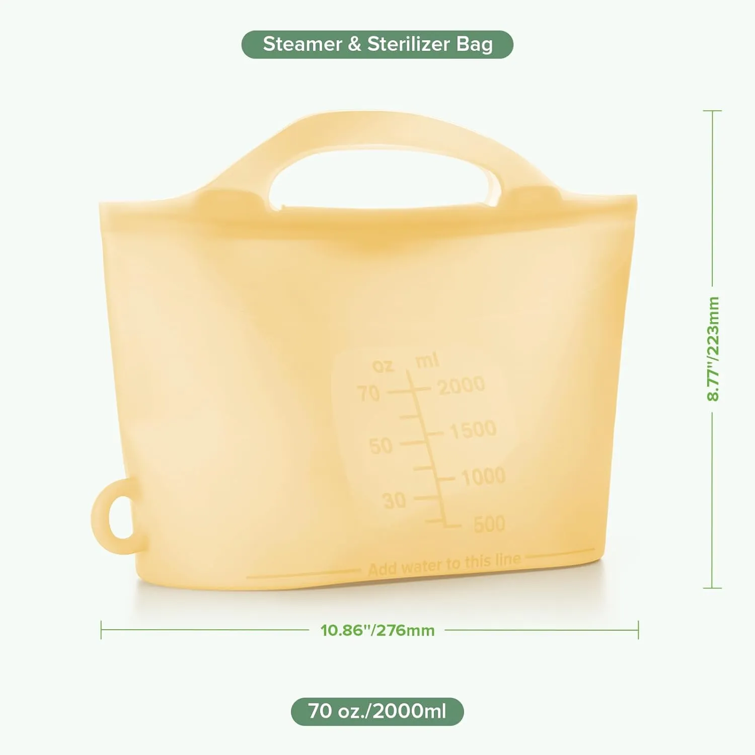 Haakaa Silicone Microwave Steamer & Steriliser Bag, 2000ml Large Capacity Reusable Steaming Bags for Baby Bottles/Breast Pump/Accessories/Pacifiers/Teethers,Great for Home and On-The-Go,Pineapple/1PC