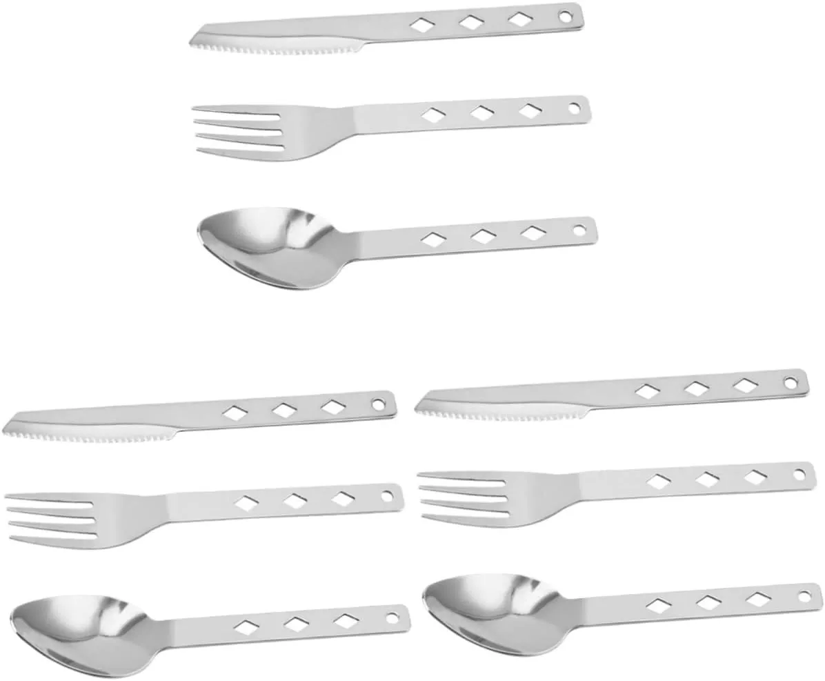 Happyyami 3sets Stainless Steel Camping Cutlery Portable Folding Fork Spoon for Outdoor Picnics Bbq Travel Reusable Tableware for Dining