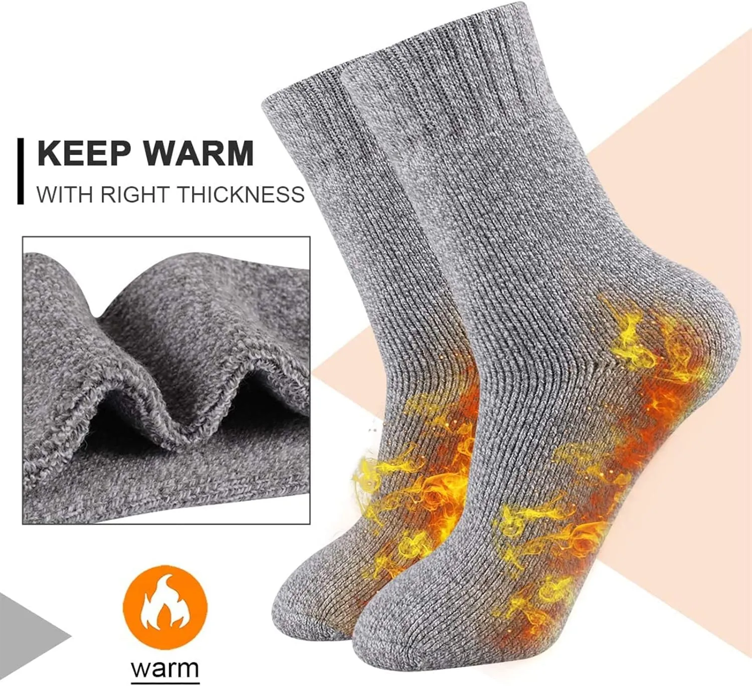 Heatuff Mens Thick Wool Socks Thermal Warm Winter Crew Socks 5 Pairs Multicolors