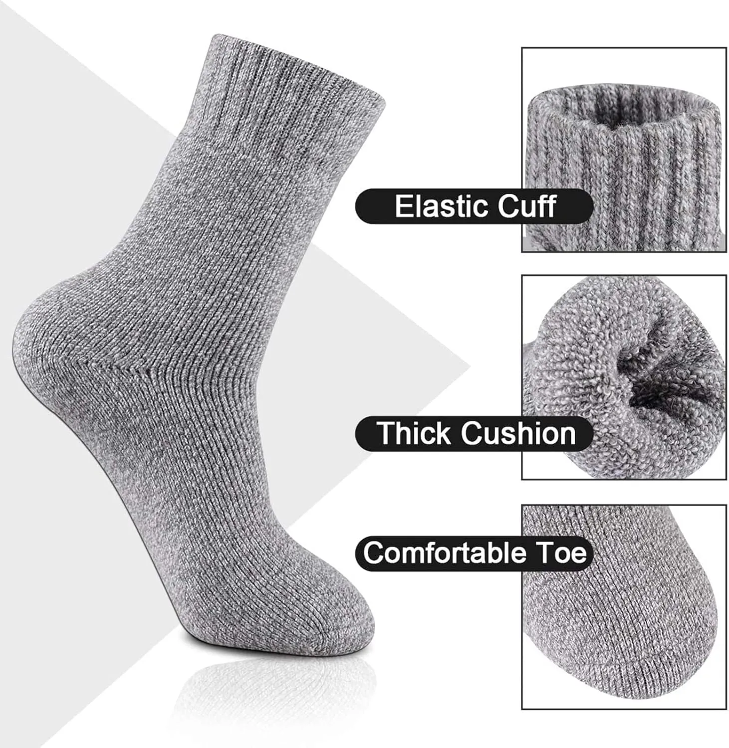 Heatuff Mens Thick Wool Socks Thermal Warm Winter Crew Socks 5 Pairs Multicolors