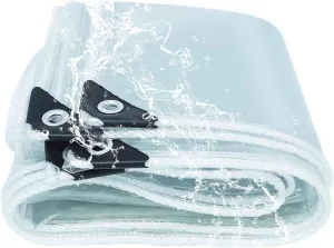 Heavy Duty PVC Waterproof Tarp 4.9x16.4ft, Clear Tarpaulin, Heavy Duty Transparent Tarpaulin, Clear Cover with Grommets for Car, Roof & Boat