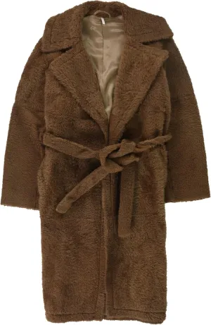 Helmut Lang Womens Belted Shearling Coat, Brown, Small