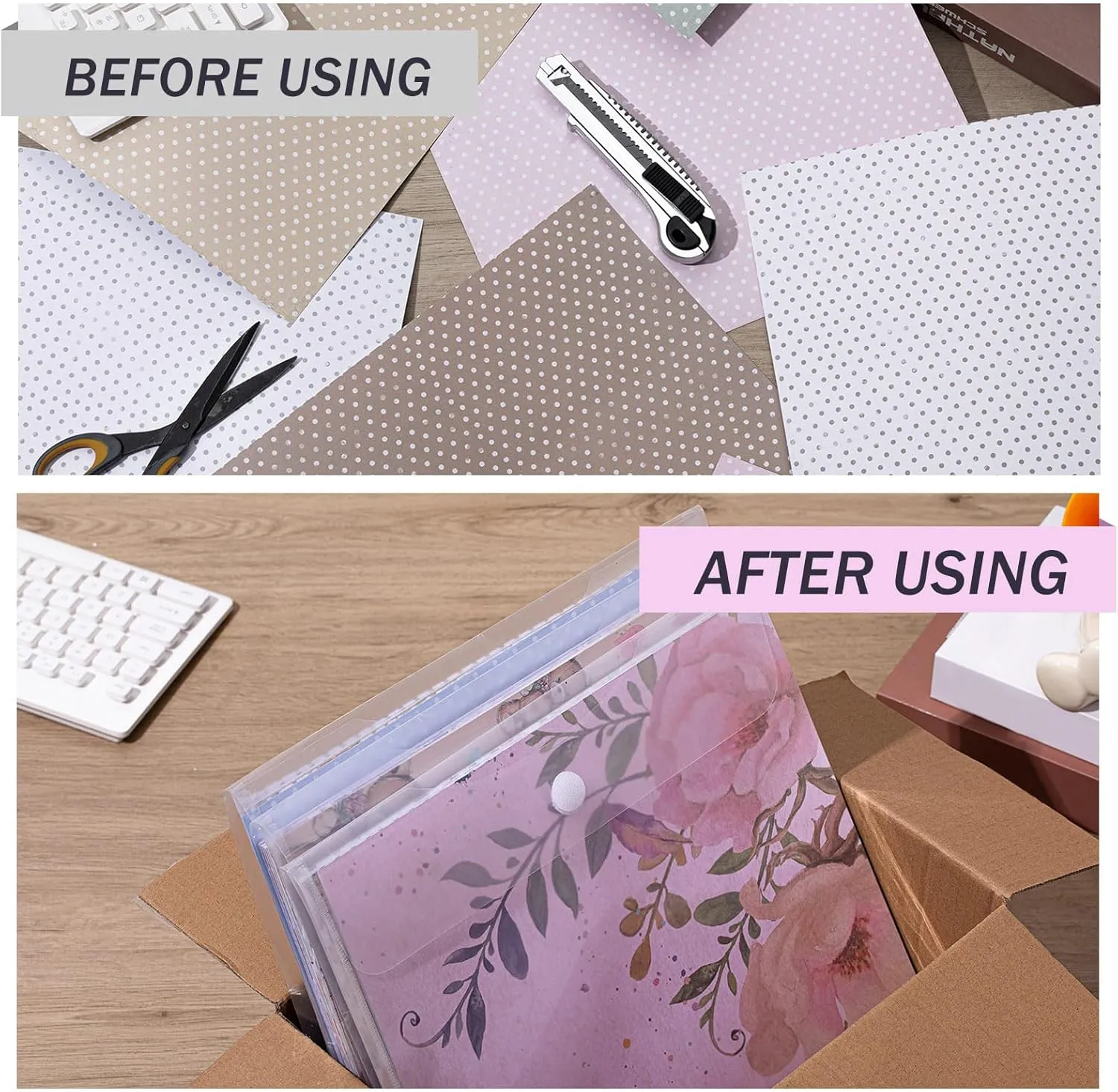 Henoyso 24 Pcs 12 x 12 Scrapbook Paper Storage Organizer Top Loading Plastic Craft Paper Holder Storage Organization for Holding Scrapbook Vinyl Files Photos, Clear