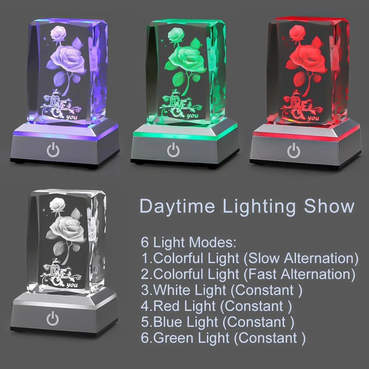 hochance 3D Rose Crystal Multicolor Nightlight - I Love You Decolamp,Perfect Valentines Gift Ideas for Her My Girlfriend Wife Mom - Unique Anniversary Birthday Presents