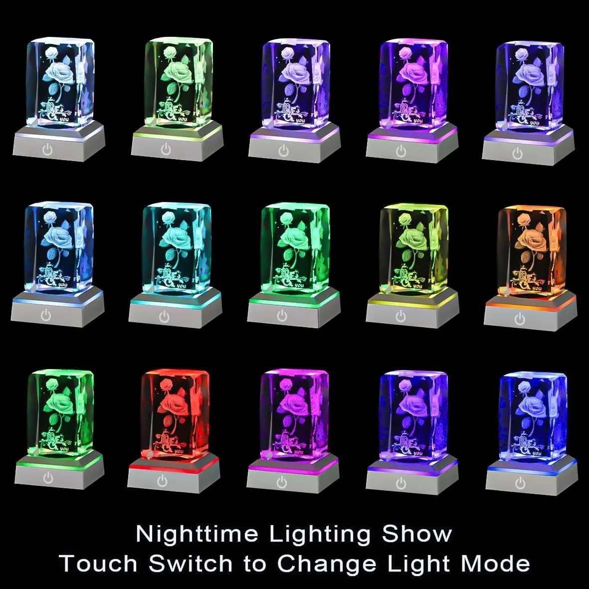 hochance 3D Rose Crystal Multicolor Nightlight - I Love You Decolamp,Perfect Valentines Gift Ideas for Her My Girlfriend Wife Mom - Unique Anniversary Birthday Presents