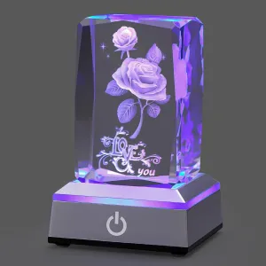 hochance 3D Rose Crystal Multicolor Nightlight - I Love You Decolamp,Perfect Valentines Gift Ideas for Her My Girlfriend Wife Mom - Unique Anniversary Birthday Presents