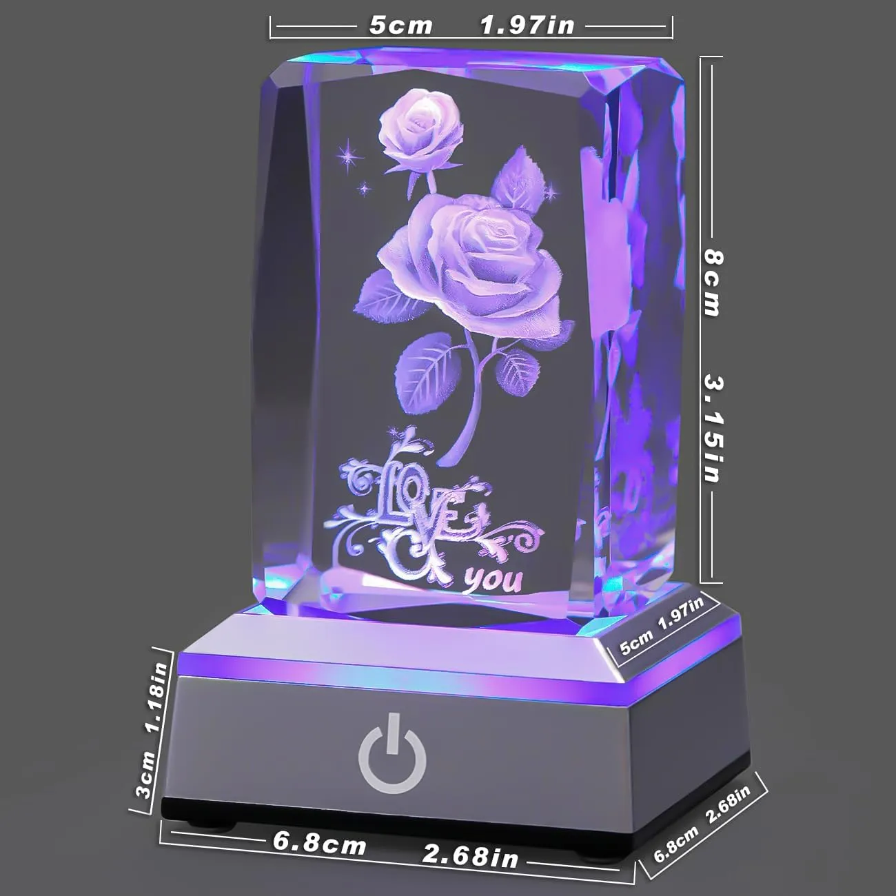 hochance 3D Rose Crystal Multicolor Nightlight - I Love You Decolamp,Perfect Valentines Gift Ideas for Her My Girlfriend Wife Mom - Unique Anniversary Birthday Presents