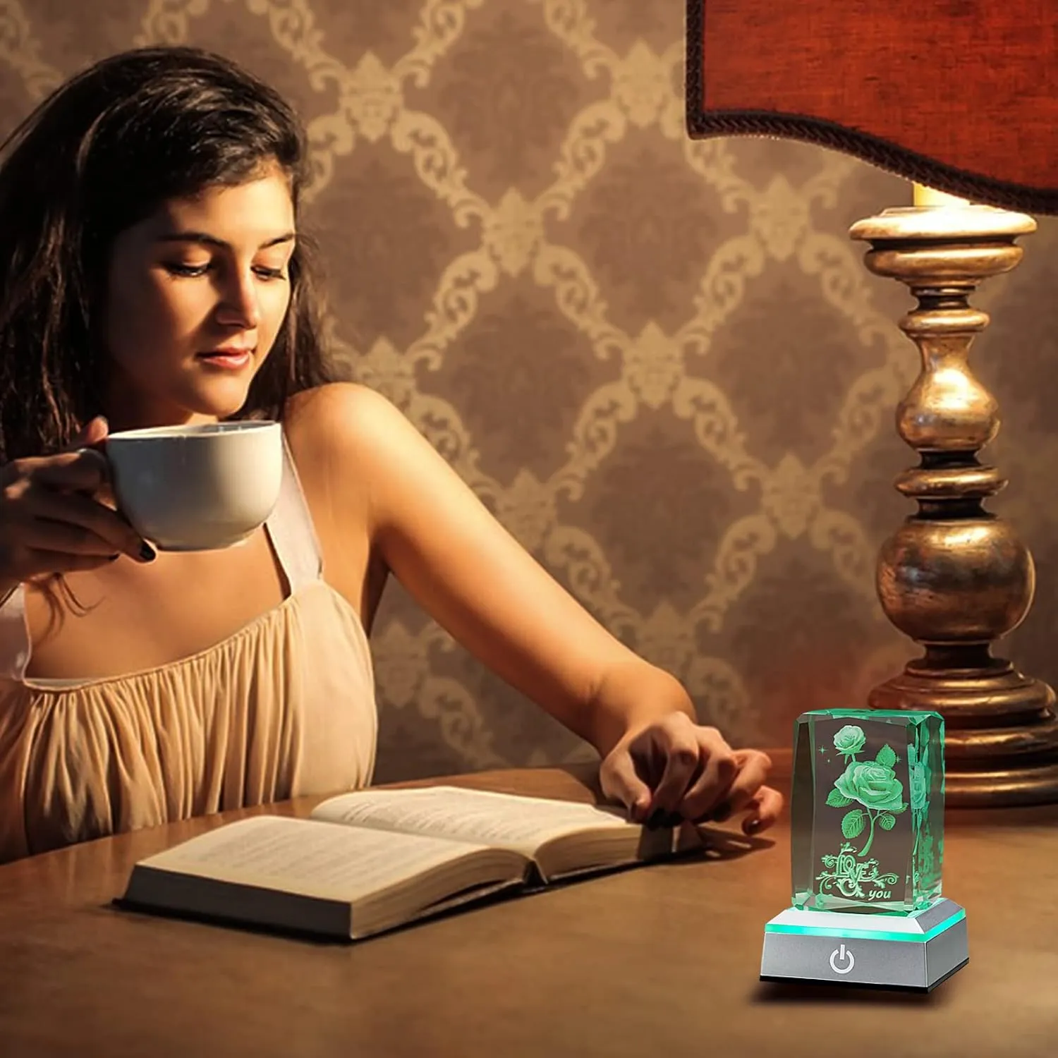 hochance 3D Rose Crystal Multicolor Nightlight - I Love You Decolamp,Perfect Valentines Gift Ideas for Her My Girlfriend Wife Mom - Unique Anniversary Birthday Presents