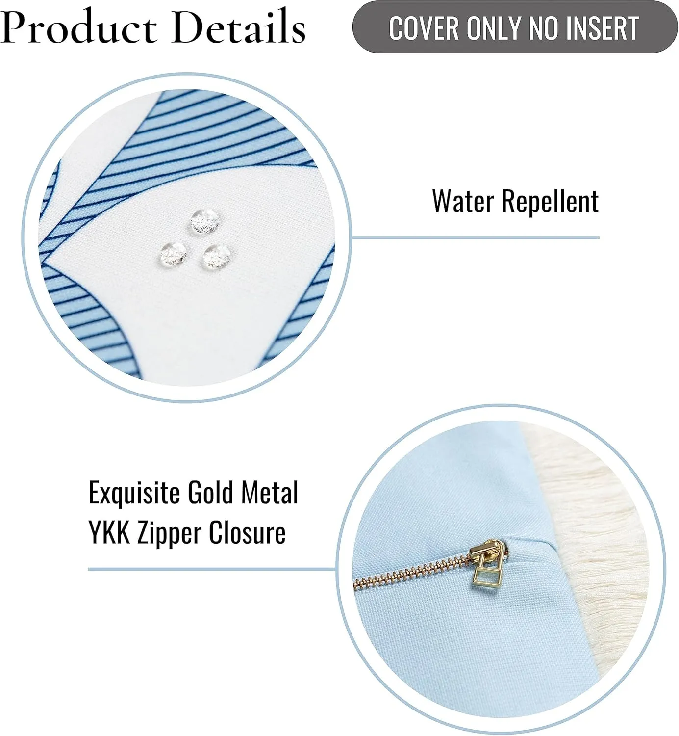 Hofdeco Premium Coastal Hampton Style Patio Indoor Outdoor Pillow Cover Only, 20"x20" Water Resistant for Backyard, Couch, Baby Blue Scale Motif Fringe