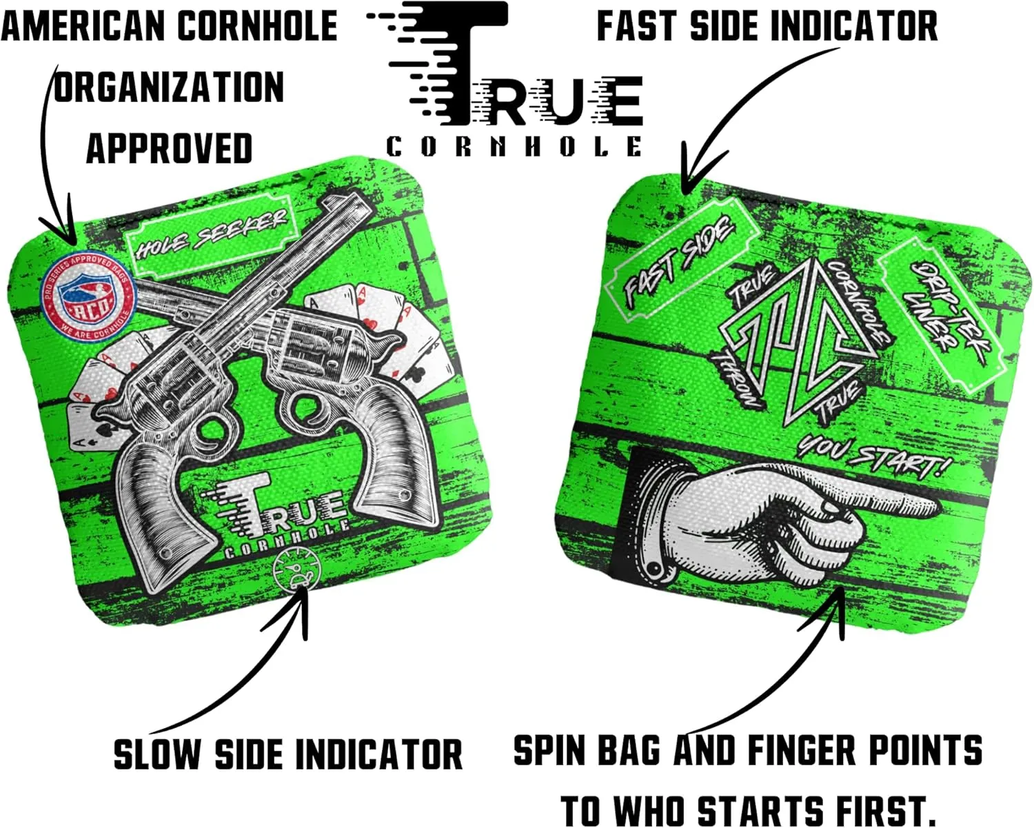 Holeseeker ACO (American Cornhole Organization) Approved Professional Cornhole Bags, All Weather, Stick and Slick 3/6 Speed pro Flat disc Resin