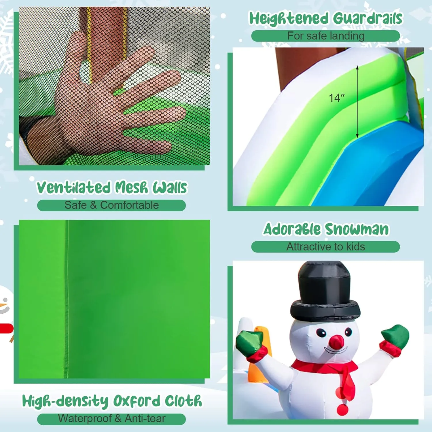 HONEY JOY Inflatable Bounce House, Snowman Theme Bouncy House for Kids, Toddler Bouncy Castle for Yard, Lawn, Park, Christmas Inflatable Snow House for Outdoor Party with 735w Air Blower