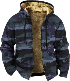 Hoodies for Men Oversized Full Zip Fleece Sherpa Lined Jackets Coat Camo Print Winter Thermal Outerwear Big and Tall