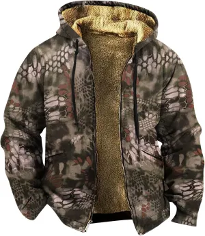 Hoodies for Men Oversized Full Zip Fleece Sherpa Lined Jackets Coat Camo Print Winter Thermal Outerwear Big and Tall