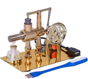 Hot Air Stirling Motor Power Generator Alpha Engine Model with LED Lights Kit Teaching Stirling Engine Kit for Adults Desktop Educational (D)