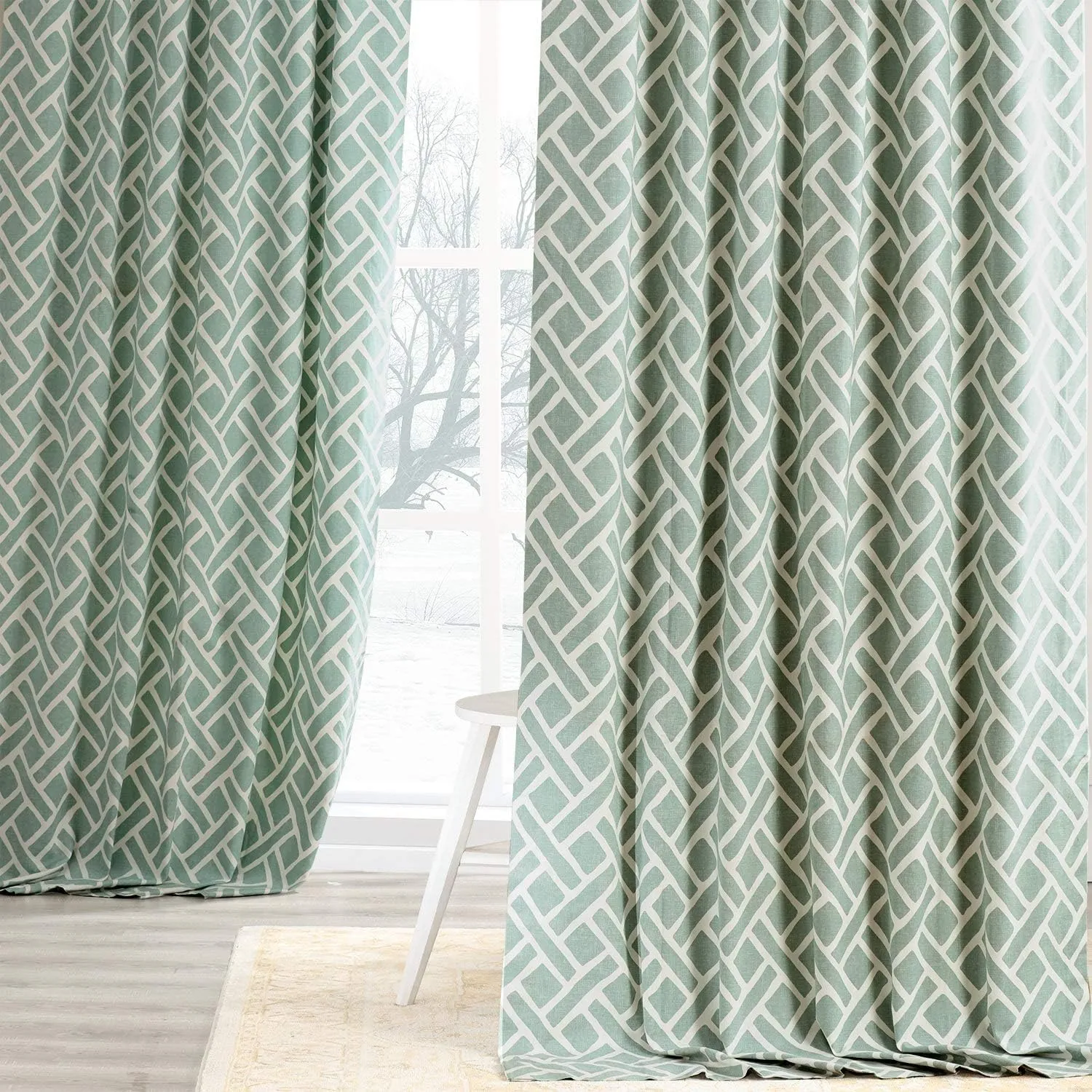 HPD Half Price Drapes Modern Geometric Printed Curtains Luxury Cotton Curtains 120 Inches Long (1 Panel) Room Darkening Curtains for Bedroom & Living Room, 50W x 120L, Crosshatch Geometrical Aqua