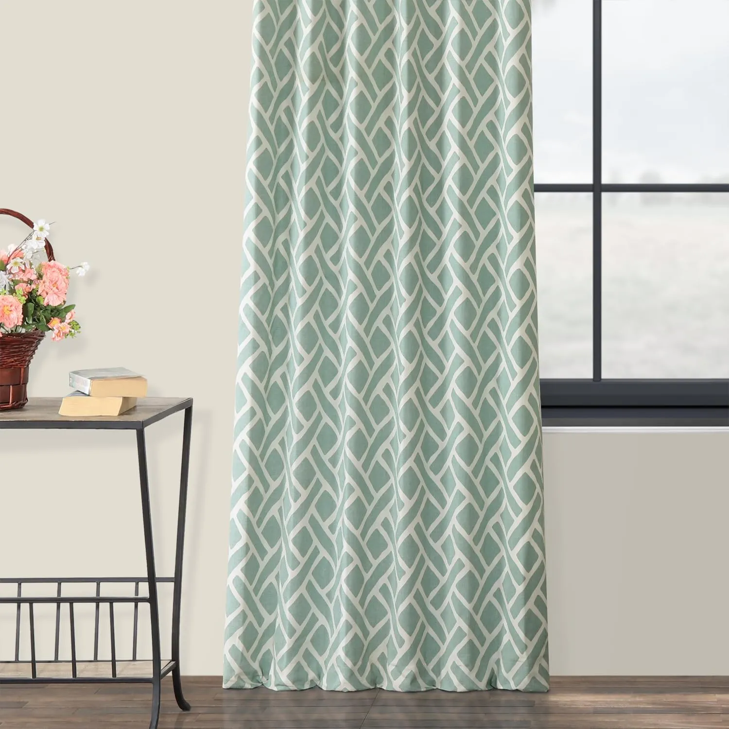 HPD Half Price Drapes Modern Geometric Printed Curtains Luxury Cotton Curtains 120 Inches Long (1 Panel) Room Darkening Curtains for Bedroom & Living Room, 50W x 120L, Crosshatch Geometrical Aqua