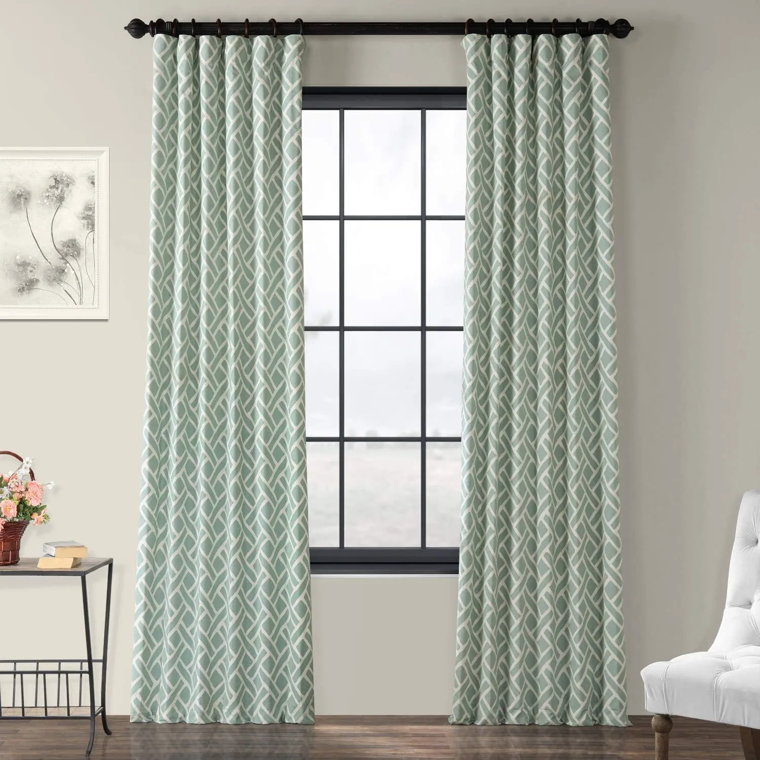 HPD Half Price Drapes Modern Geometric Printed Curtains Luxury Cotton Curtains 120 Inches Long (1 Panel) Room Darkening Curtains for Bedroom & Living Room, 50W x 120L, Crosshatch Geometrical Aqua