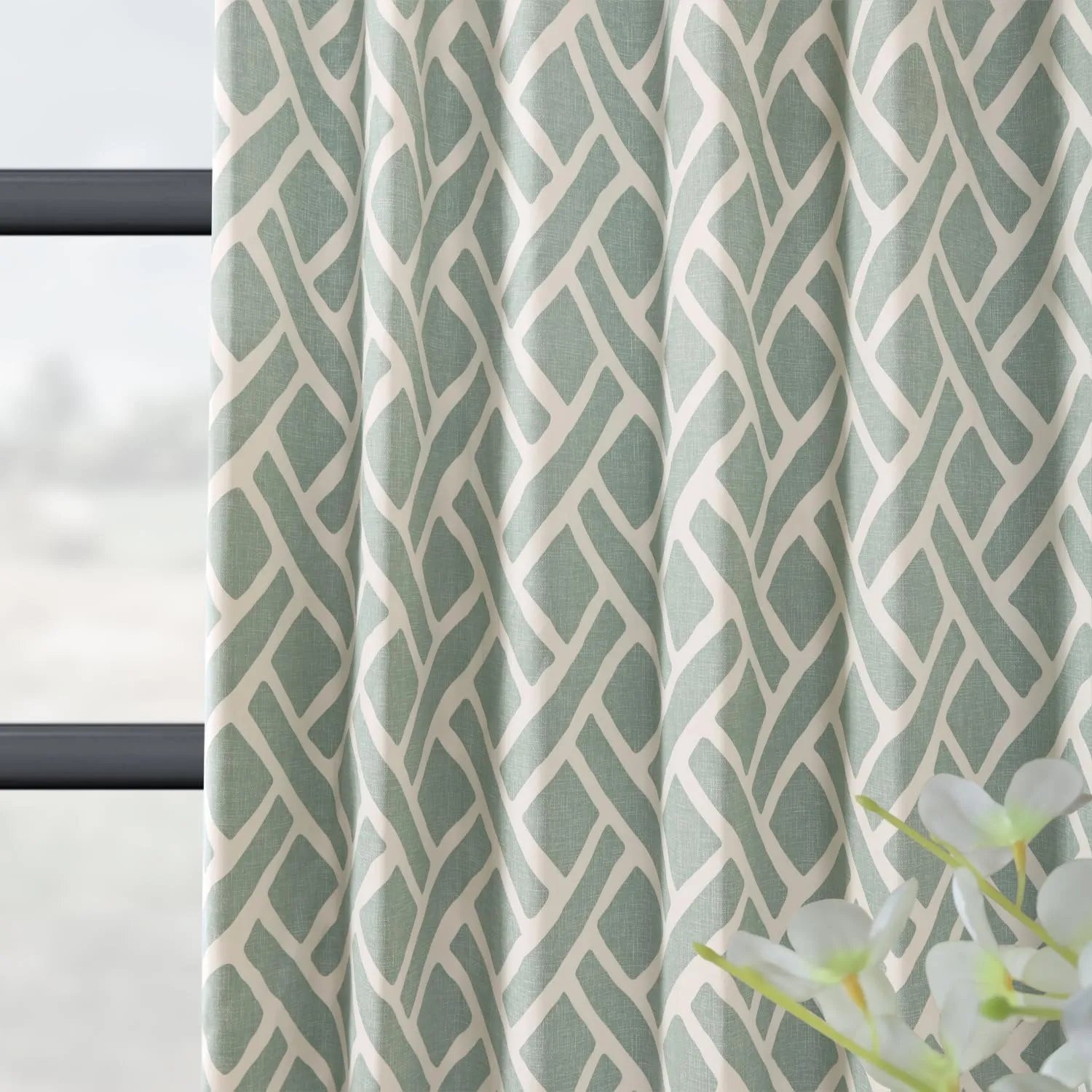 HPD Half Price Drapes Modern Geometric Printed Curtains Luxury Cotton Curtains 120 Inches Long (1 Panel) Room Darkening Curtains for Bedroom & Living Room, 50W x 120L, Crosshatch Geometrical Aqua