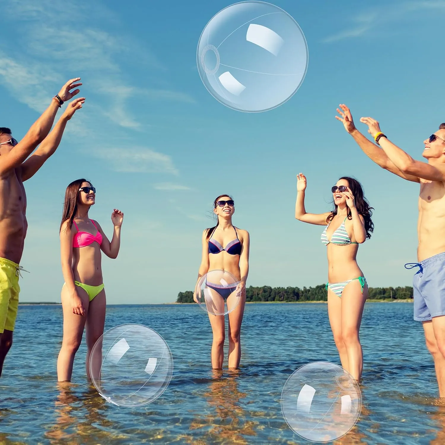 Hungdao 12 Pieces Inflatable Clear Beach Ball Bulk 16 Inch Transparent Swimming Pool Bubble Ball for Ocean Under the Sea Hawaii Luau Party DIY Favors Decorations