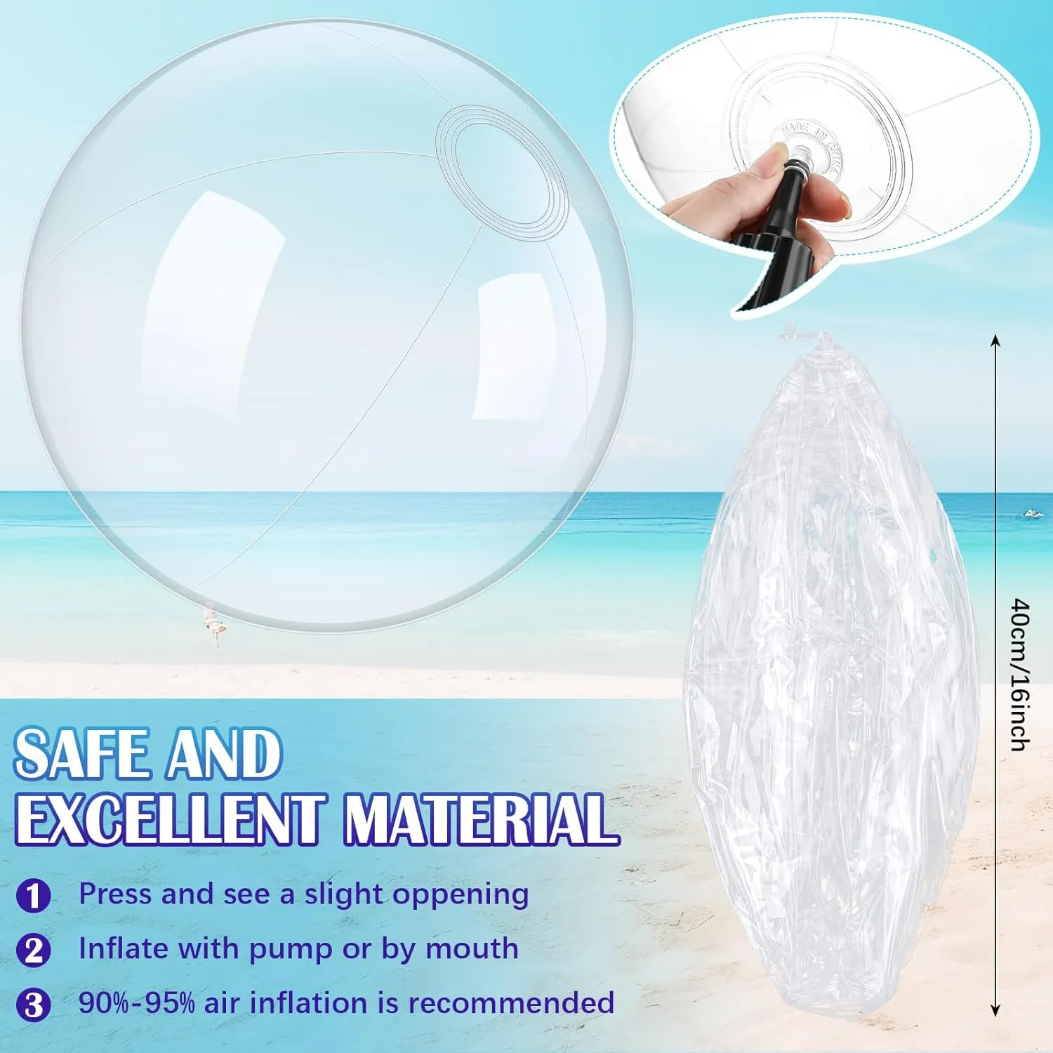 Hungdao 12 Pieces Inflatable Clear Beach Ball Bulk 16 Inch Transparent Swimming Pool Bubble Ball for Ocean Under the Sea Hawaii Luau Party DIY Favors Decorations