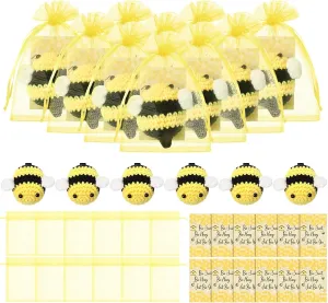 HyDren 12 Sets Emotional Plush Crochet Animal Encouraging Handmade Crochet Gifts Collectible with Positive Card Organza Bag for Employee Coworker Volunteer(Bee)