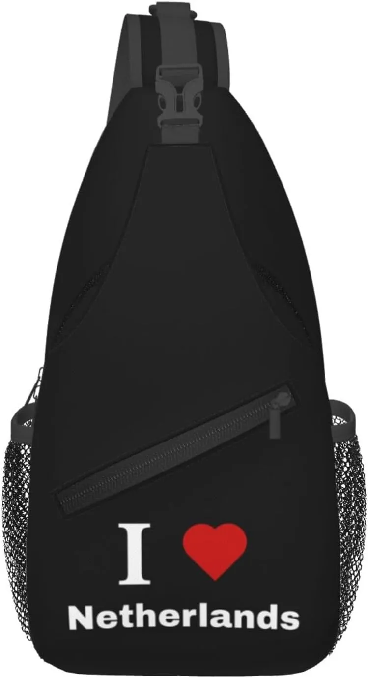 I love Netherlands Crossbody Bags For Women Men Chest Backpack Gym Shoulder Bag Travel Outdoor Sports Casual Crossbody Bags