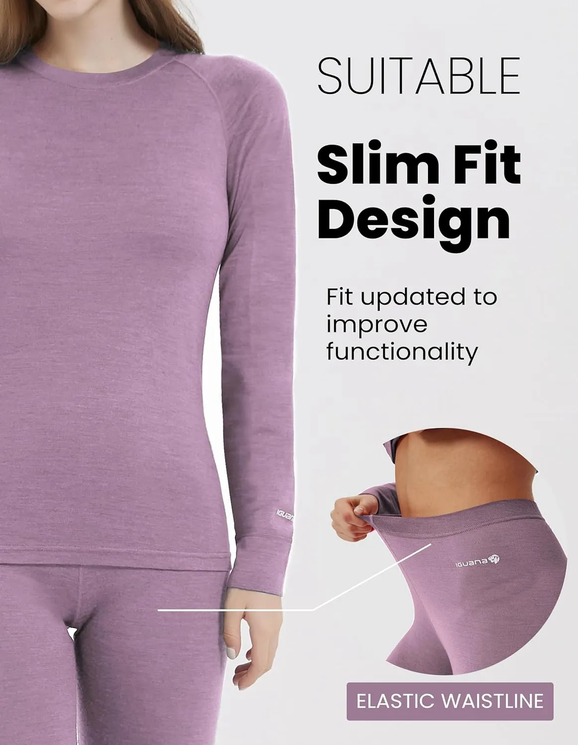 Iguana Womens 100% Merino Wool Base Layer Sets for Ski Lightweight Thermal Underwear