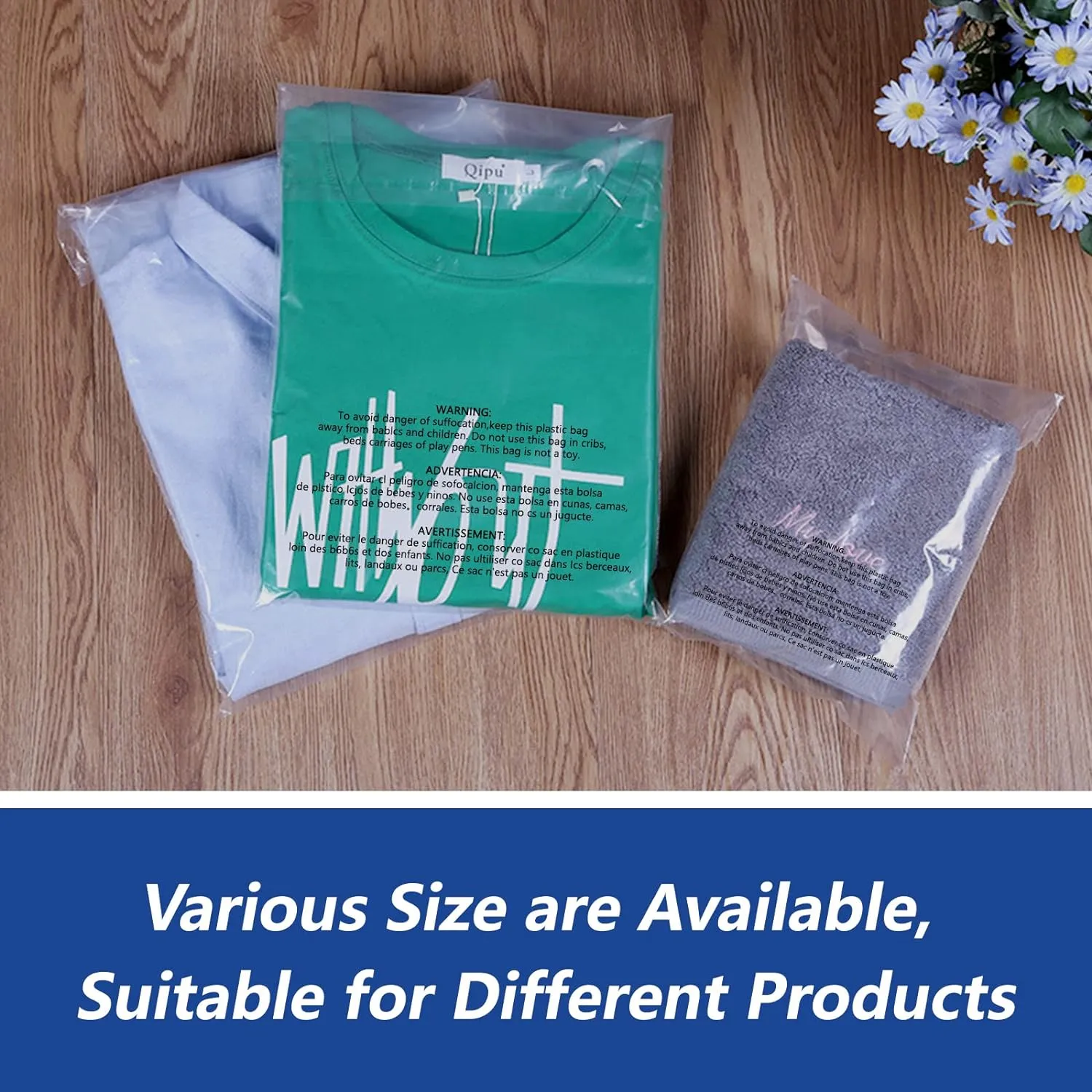 iMailer - 500 Count - 11" x 14" Clear Plastic Poly Bags with Suffocation Warning for Prints, Photos, Documents, Clothing, T-Shirt - Resealable Adhesive,Not Strong