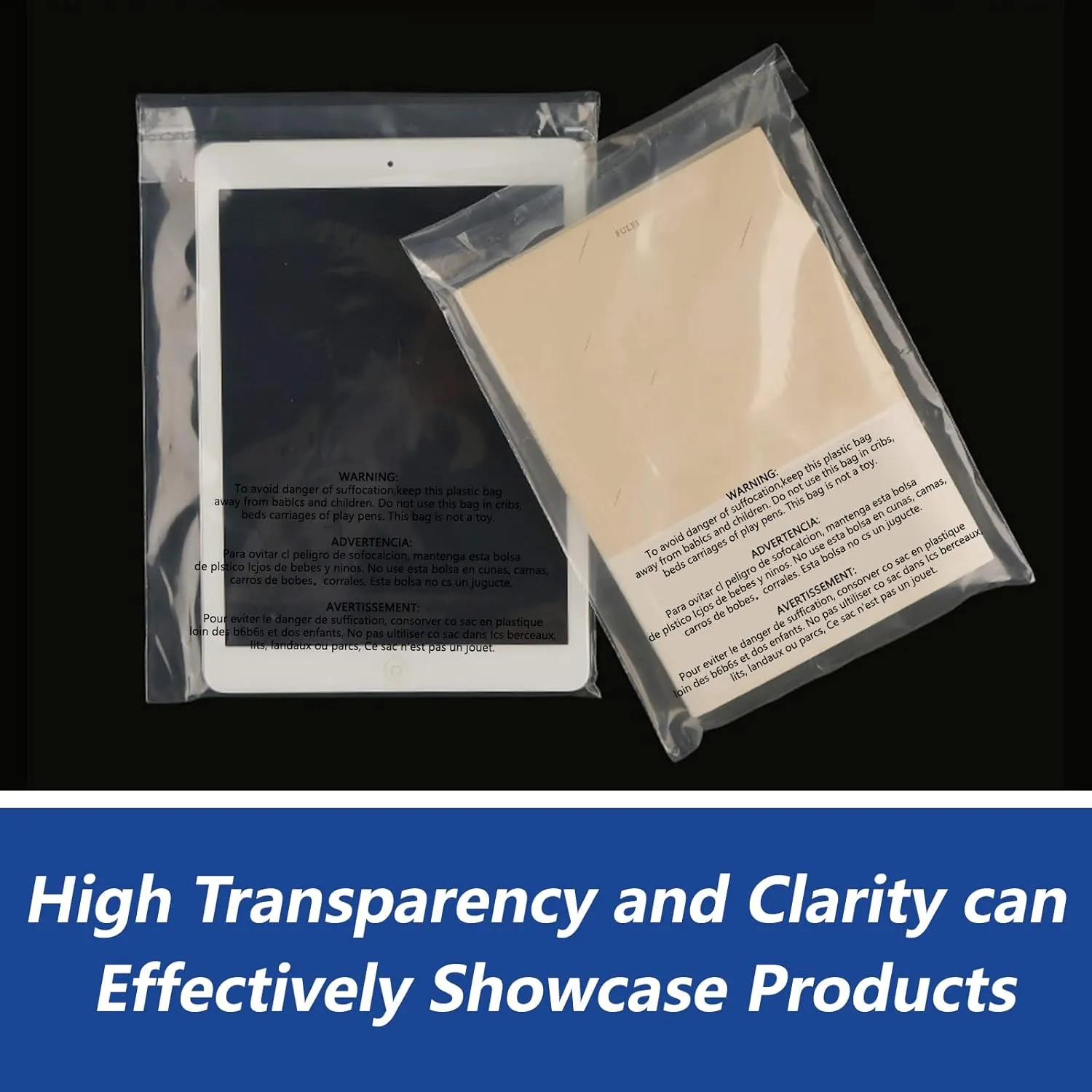 iMailer - 500 Count - 11" x 14" Clear Plastic Poly Bags with Suffocation Warning for Prints, Photos, Documents, Clothing, T-Shirt - Resealable Adhesive,Not Strong