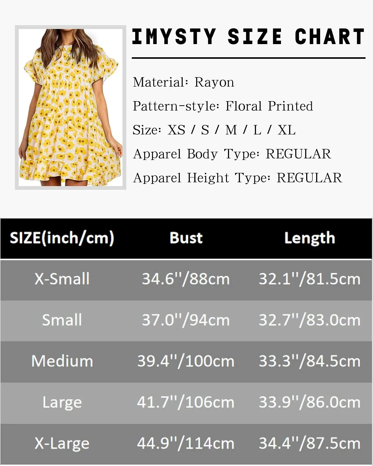 Imysty Womens Boho Floral Ruffle Sleeve Babydoll Loose Flowy Casual Summer Pleated Mini Dress