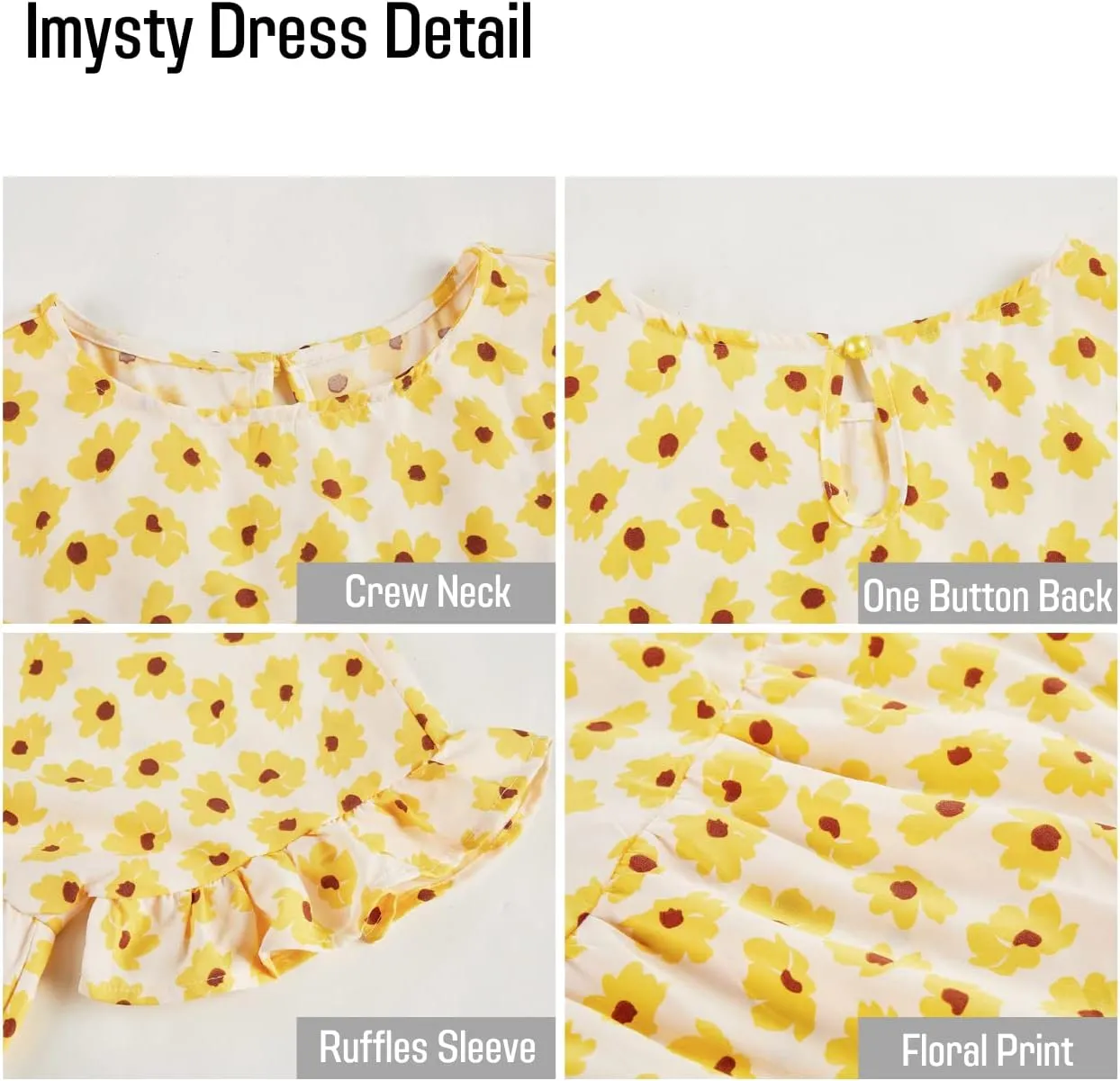 Imysty Womens Boho Floral Ruffle Sleeve Babydoll Loose Flowy Casual Summer Pleated Mini Dress