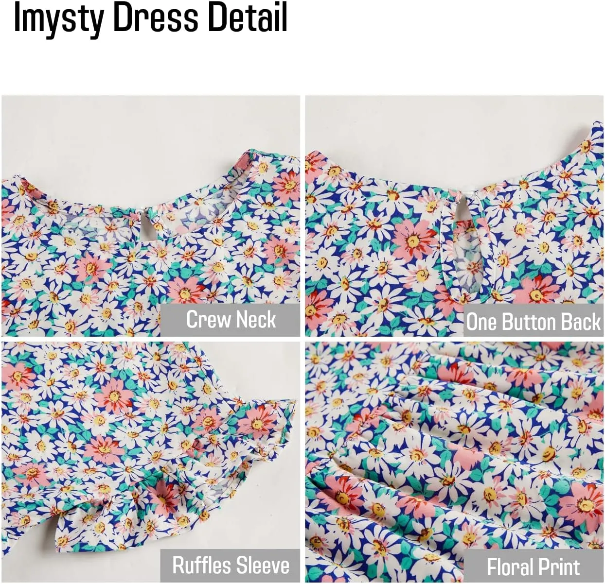 Imysty Womens Boho Floral Ruffle Sleeve Babydoll Loose Flowy Casual Summer Pleated Mini Dress