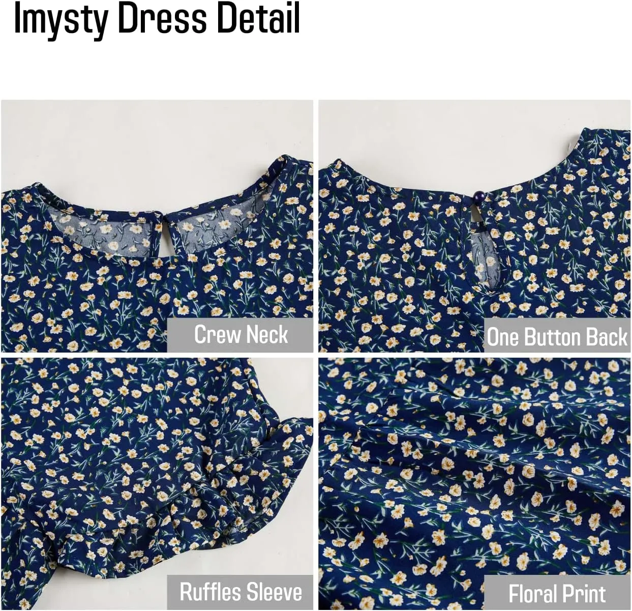 Imysty Womens Boho Floral Ruffle Sleeve Babydoll Loose Flowy Casual Summer Pleated Mini Dress